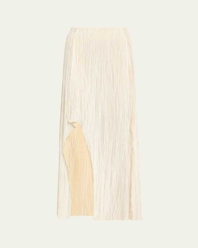Bicolor Asymmetric Slit Pleated Maxi Skirt